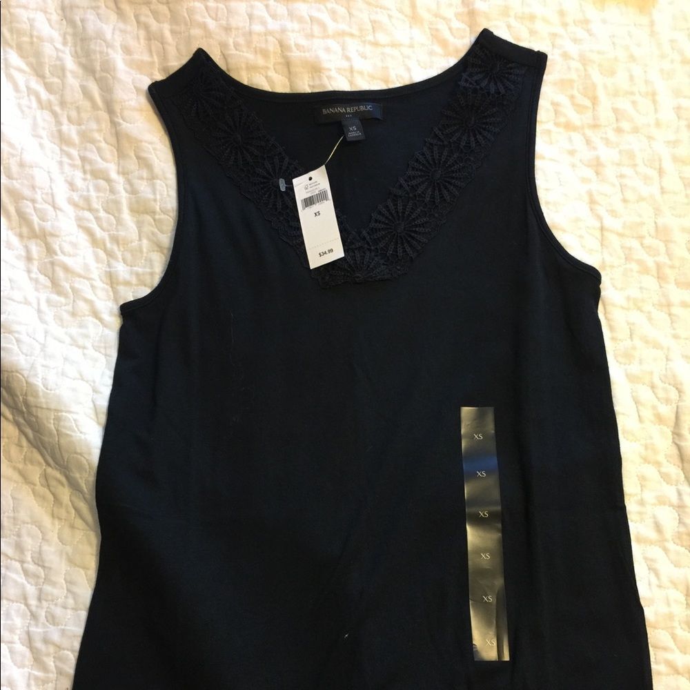 NWT Navy Tank w Embroidered Trim